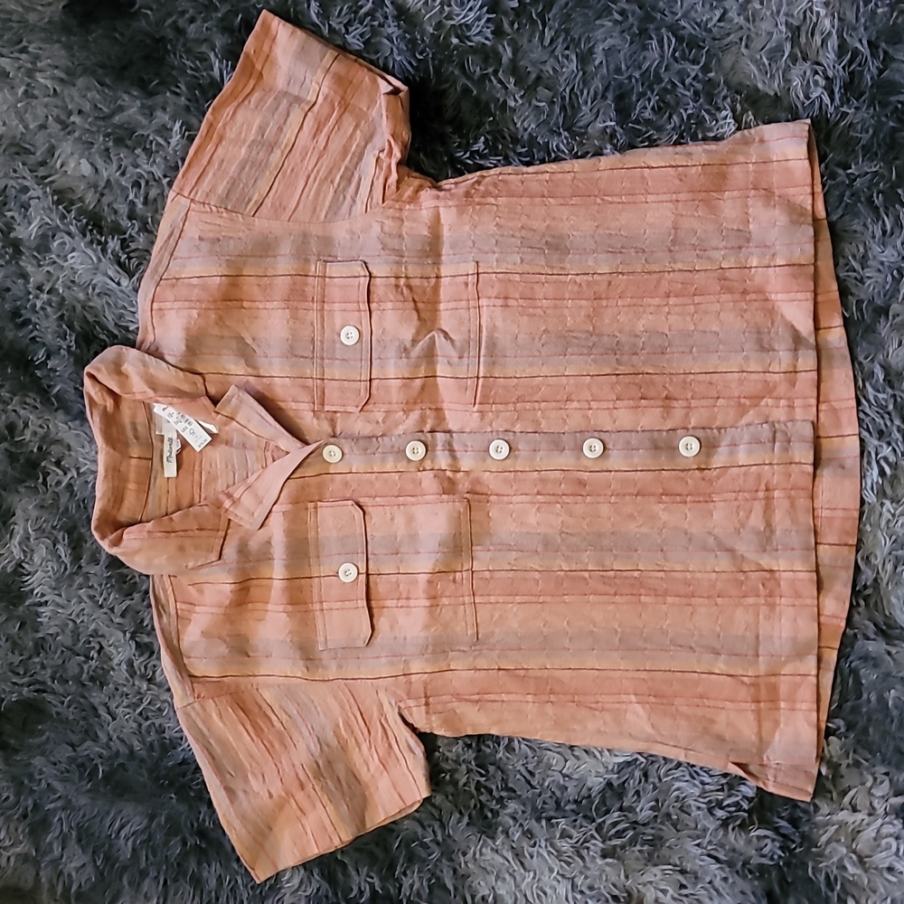 Madewell Striped Stretch Cotton and Linen Camp Shirt